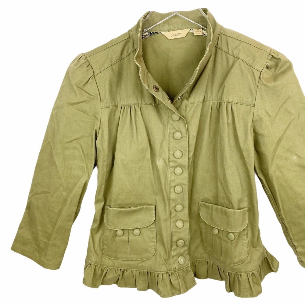 MOTTO Olive Army Green Jacket Ruffled XS - Picture 2 of 6